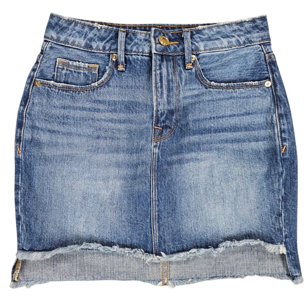 Good American Jean Skirt Womens Size 00 Denim Casual Raw Step Hem Classic